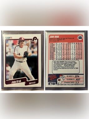 Vintage 1990 John Kruk Fleer 565 Philadelphia Phillies MLB Baseball Trading Card